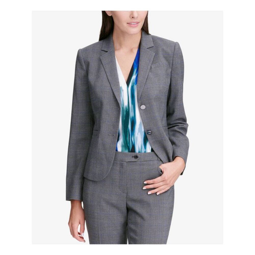 NWT CALVIN KLEIN Womens Gray Plaid Jacket Petites 12P